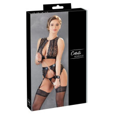 Cottelli Bondage - fényes csíkos, csipkés fehérnemű szett (4 részes) fehérnemű szett