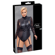 Cottelli Bondage Plus Size - csipkésujjú body (fekete) body