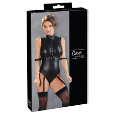 Cottelli Bondage - ujjatlan, fényes body kézrögzítőkkel (fekete) bugyi, női alsó