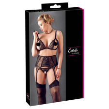 Cottelli Plus Size - Csipke fehérnemű trió (fekete) fehérnemű szett