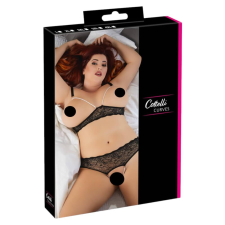 Cottelli Plus Size - csipkés gyöngyös melltartó szett (fekete) erotikus melltartó