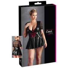 Cottelli Plus Size - fényes ruha piros fűzővel (fekete) fantázia ruha