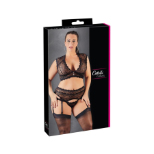 Cottelli Plus Size - strasszos, csipke fehérnemű szett (fekete) body