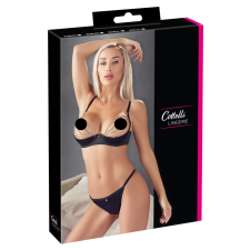 Cottelli - strasszos láncos, szatén mellemelő szett (fekete) body