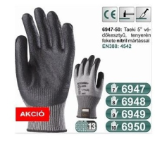 Coverguard 6947-50 5-ös vágásálló, kopásbiztos, rugalmas többszálú munkavédelmi kesztyű, fekete nitril tenyérrel
