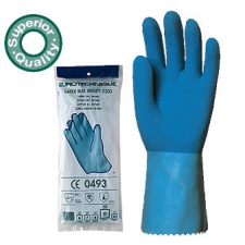 Coverguard Pamut anyagra mártott kék latex csúszás elleni érdesített kézfejrész sav-, lúg - és vegyszerálló munkavédelmi kesztyű (5219-5220) védőkesztyű
