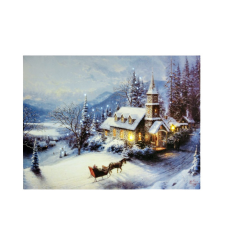 CQ-73 Világító ledes falikép templom 30 cm X 40 cm grafika, keretezett kép