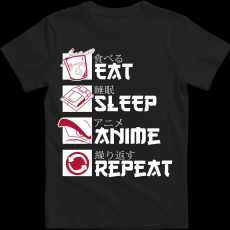 Createyou Eat, Sleep, Anime, Repeat - Férfi - Fekete - L