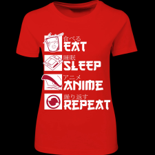 Createyou Eat, Sleep, Anime, Repeat - Női - Piros - XL női póló