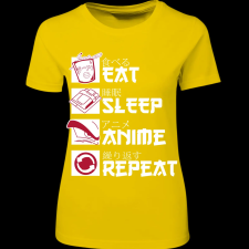 Createyou Eat, Sleep, Anime, Repeat - Női - Sárga - 2XL női póló