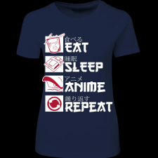 Createyou Eat, Sleep, Anime, Repeat - Női - Sötétkék - S női póló