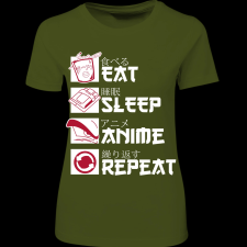 Createyou Eat, Sleep, Anime, Repeat - Női - Sötétzöld - XL női póló