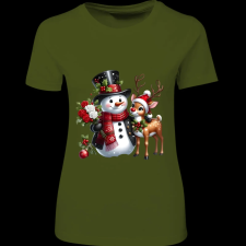 Createyou Hóember szarvassal - Női - Sötétzöld - M női póló