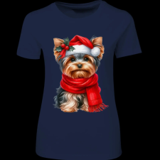 Createyou Karácsonyi Yorki - Női - Sötétkék - XL női póló