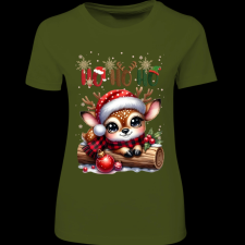 Createyou Kicsi szarvas HoHoHo - Női - Sötétzöld - S női póló