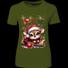 Createyou Kicsi szarvas HoHoHo - Női - Sötétzöld - XL női póló
