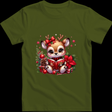 Createyou Kicsi szarvas olvas - Férfi - Sötétzöld - L férfi póló