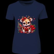 Createyou Kicsi szarvas olvas - Női - Sötétkék - 2XL női póló