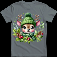 Createyou Kicsi szarvas zöldben - Férfi - Szürke - 2XL férfi póló