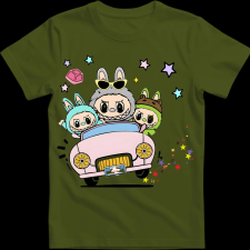 Createyou Labubu, autóval - Férfi - Sötétzöld - M férfi póló