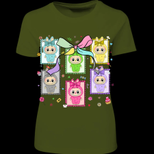 Createyou Labubu, bélyegek - Női - Sötétzöld - S női póló