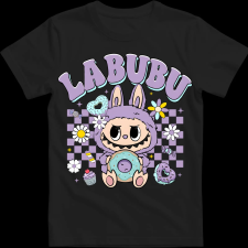 Createyou Labubu és a fánk, lila - Gyermek - Fekete - XL gyerek póló