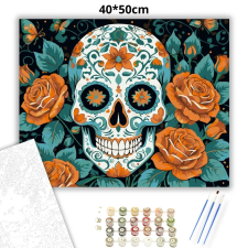 Creative Land Kft Díszes koponya rózsákkal - számfestő készlet – 40×50 cm (Keretre feszítve) kreatív és készségfejlesztő