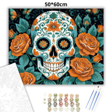 Creative Land Kft Díszes koponya rózsákkal - számfestő készlet – 50×60 cm (Keret nélkül) kreatív és készségfejlesztő