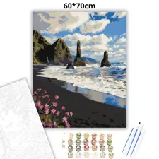 Creative Land Kft Fekete homokos tengerpart - számfestő készlet – 60×70 cm (Keret nélkül) kreatív és készségfejlesztő