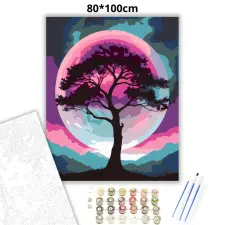 Creative Land Kft Magányos fa sziluettje - számfestő készlet – 80×100 cm (Keret nélkül) kreatív és készségfejlesztő