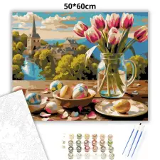 Creative Land Kft Meghitt tulipáncsokor - számfestő készlet – 50×60 cm (Keretre feszítve) kreatív és készségfejlesztő