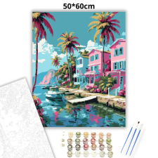 Creative Land Kft Pasztell vízparti házak - számfestő készlet – 50×60 cm (Keret nélkül) kreatív és készségfejlesztő