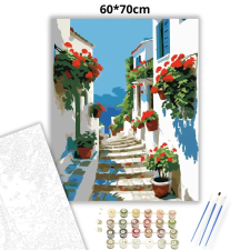 Creative Land Kft Piros muskátlik utcája - számfestő készlet – 60×70 cm (Keret nélkül) kreatív és készségfejlesztő