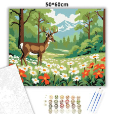 Creative Land Kft Szarvas a virágtengeren - számfestő készlet – 50×60 cm (Keretre feszítve) kreatív és készségfejlesztő