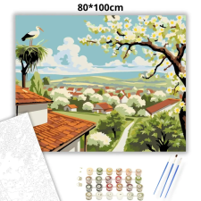 Creative Land Kft Tavaszi gólyafészek - számfestő készlet – 80×100 cm (Keretre feszítve) kreatív és készségfejlesztő