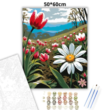 Creative Land Kft Tavaszi tulipános domb - számfestő készlet – 50×60 cm (Keretre feszítve) kreatív és készségfejlesztő