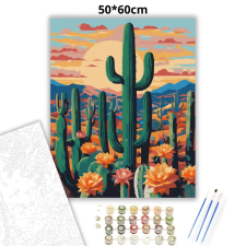 Creative Land Kft Virágzó kaktuszmező - számfestő készlet – 50×60 cm (Keretre feszítve) kreatív és készségfejlesztő
