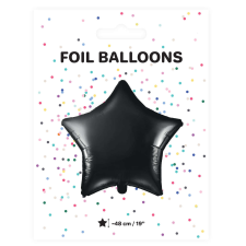 Csillag alakú fekete fólia lufi, 19"/48cm party kellék