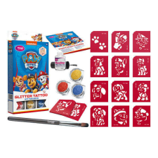 Csillámtetoválás szett, Paw Patrol fiús (kék) 12 sablonnal és 3 csillámporral csillámtetoválás