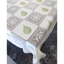  Csipkés viaszos vászon méterben 140cm széles Krém Zöld leveles lakástextília