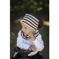  Csomós sapka, csík, sötétbarna-fehér babasapka, sál