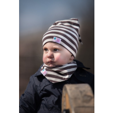  Csomós sapka, csík, sötétbarna-fehér babasapka, sál