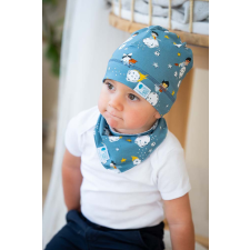  Csomós sapka kétrétegű extra, szuperhős, kék babasapka, sál