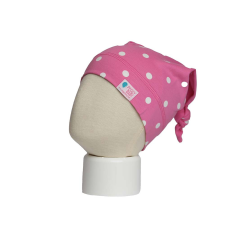  Csomós sapka kétrétegű, pöttyös, pink babasapka, sál