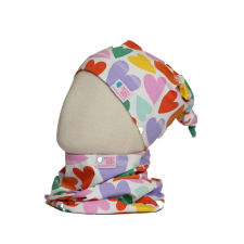  Csomós sapka, szívek, színes babasapka, sál