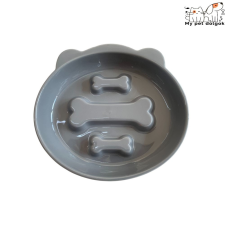  Csont mintájú kerámia evéslassító kutyatál - Szürke kutyatál