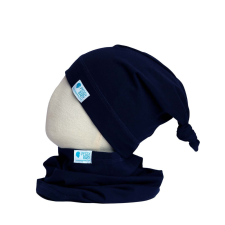  Csősál kétrétegű, egyszínű, marine-kék babasapka, sál