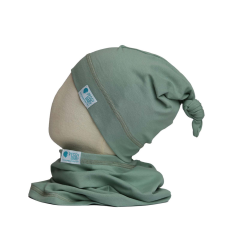  Csősál kétrétegű, egyszínű, mélyzöld babasapka, sál