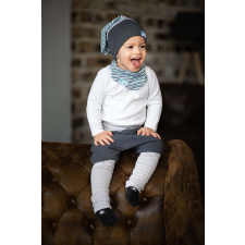  Csősapka, 3csík, kék-fehér-szürke babasapka, sál