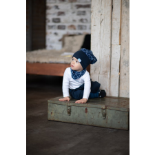  Csősapka, háromszög, sötétkék babasapka, sál